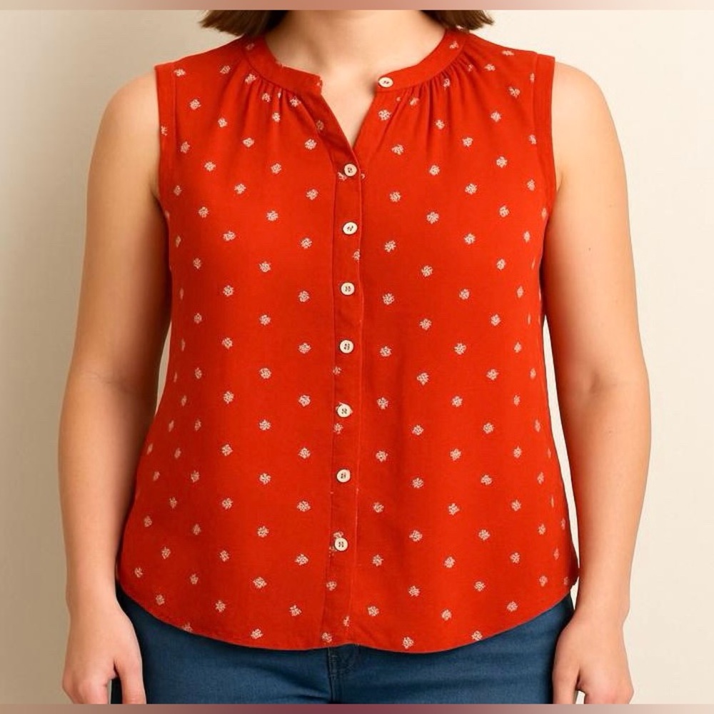 Old Navy Dark Orange Floral Print SZ M Boho Cottagecore Everyday Chic Tank Top